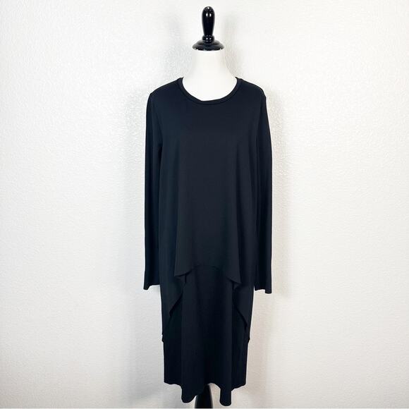 COS Women's Black Jersey Circle Cut Overlay Long Sleeve Dress Size Medium - Picture 2 of 11